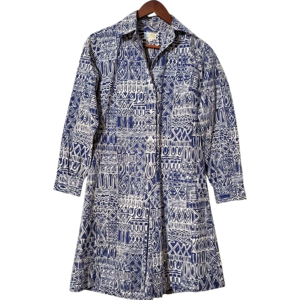 Vintage John Meyer Of Norwich Pleated Romper Size 12 Geometric Print Button Up - Picture 1 of 11